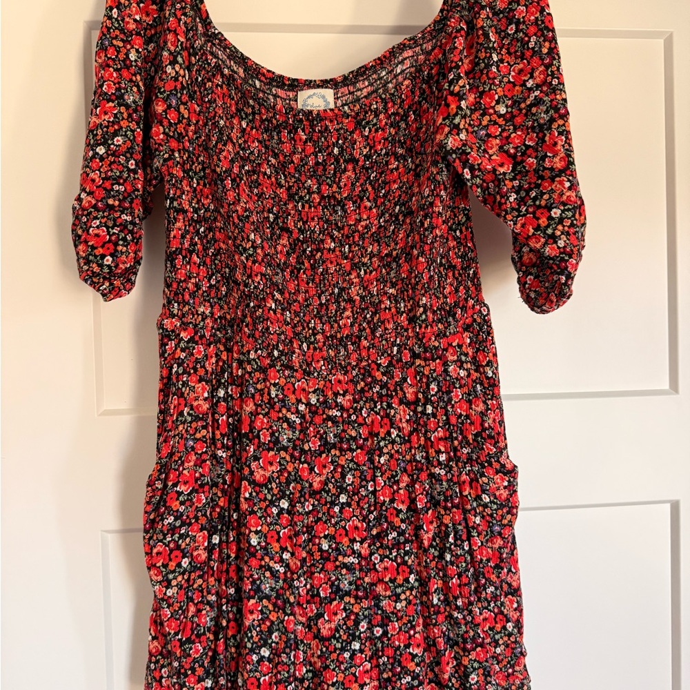 Blue Rain Floral Romper- Red and Black